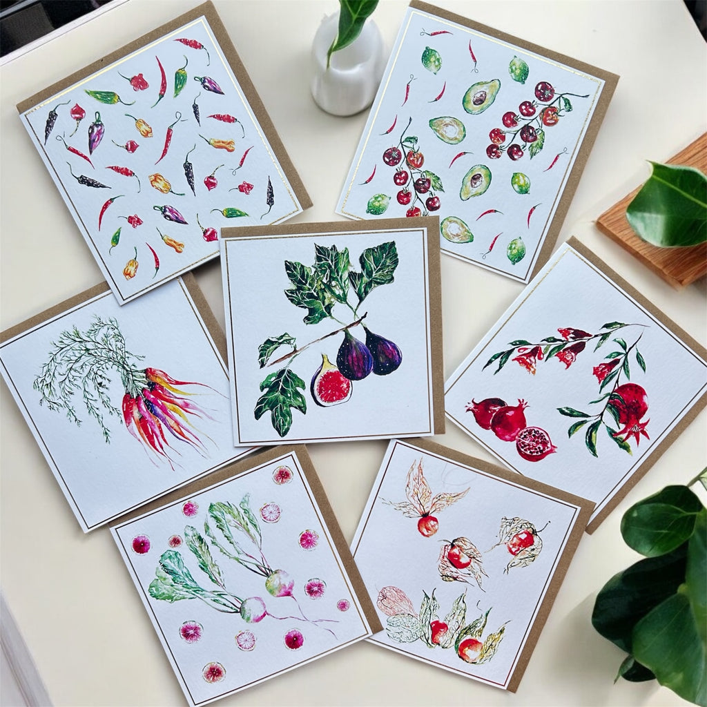 Rooted Vegetables -Greeting Card range - by Sarah Epsom
