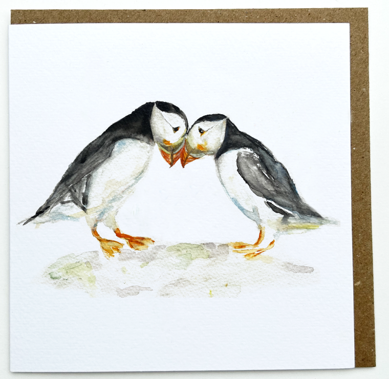 Two of us 'Puffins' Greeting Card - by Sarah Epsom
