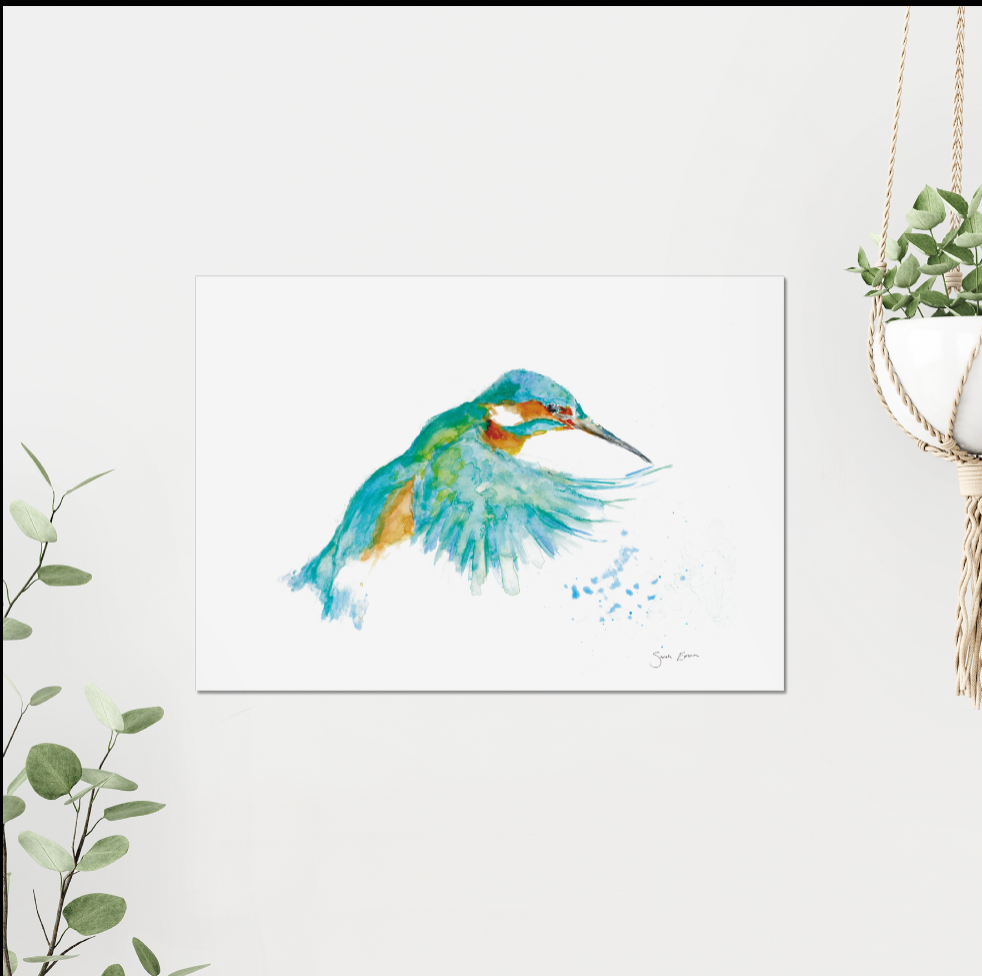 Kingfisher Art Print 'Emerald Wings' | A3 Giclée on Textured Paper, by artist Sarah Epsom