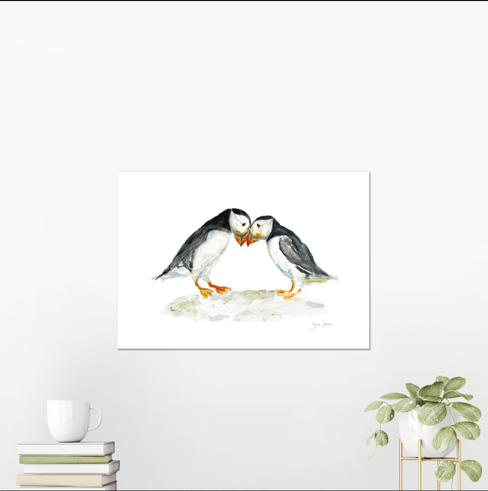 Two Puffins Art Print 'Two of Us' | A3 Giclée on Textured Paper, by artist Sarah Epsom