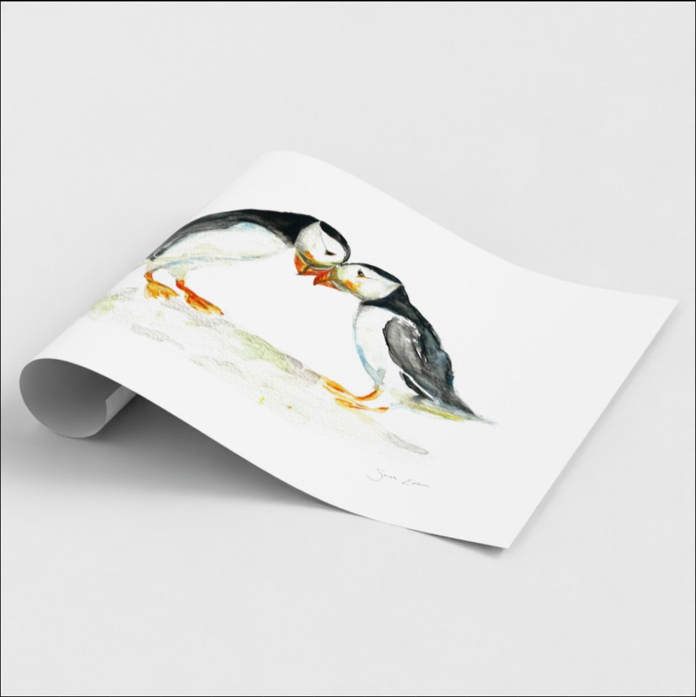 Two Puffins Art Print 'Two of Us' | A3 Giclée on Textured Paper, by artist Sarah Epsom