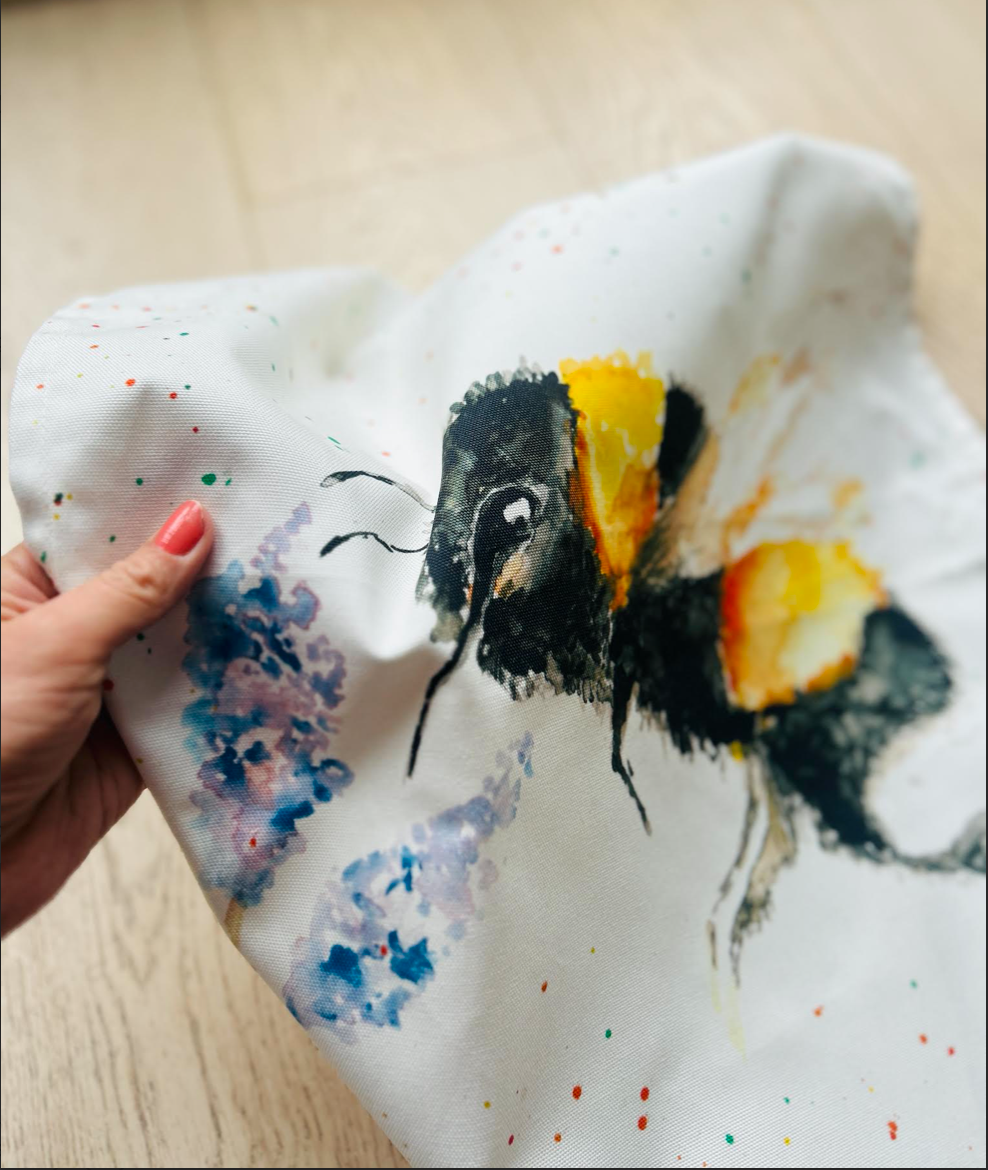 Bumblebee, First Flight, 100% Organic Cotton tea towel, Designed and printed in UK - by Sarah Epsom - Available for pre-order