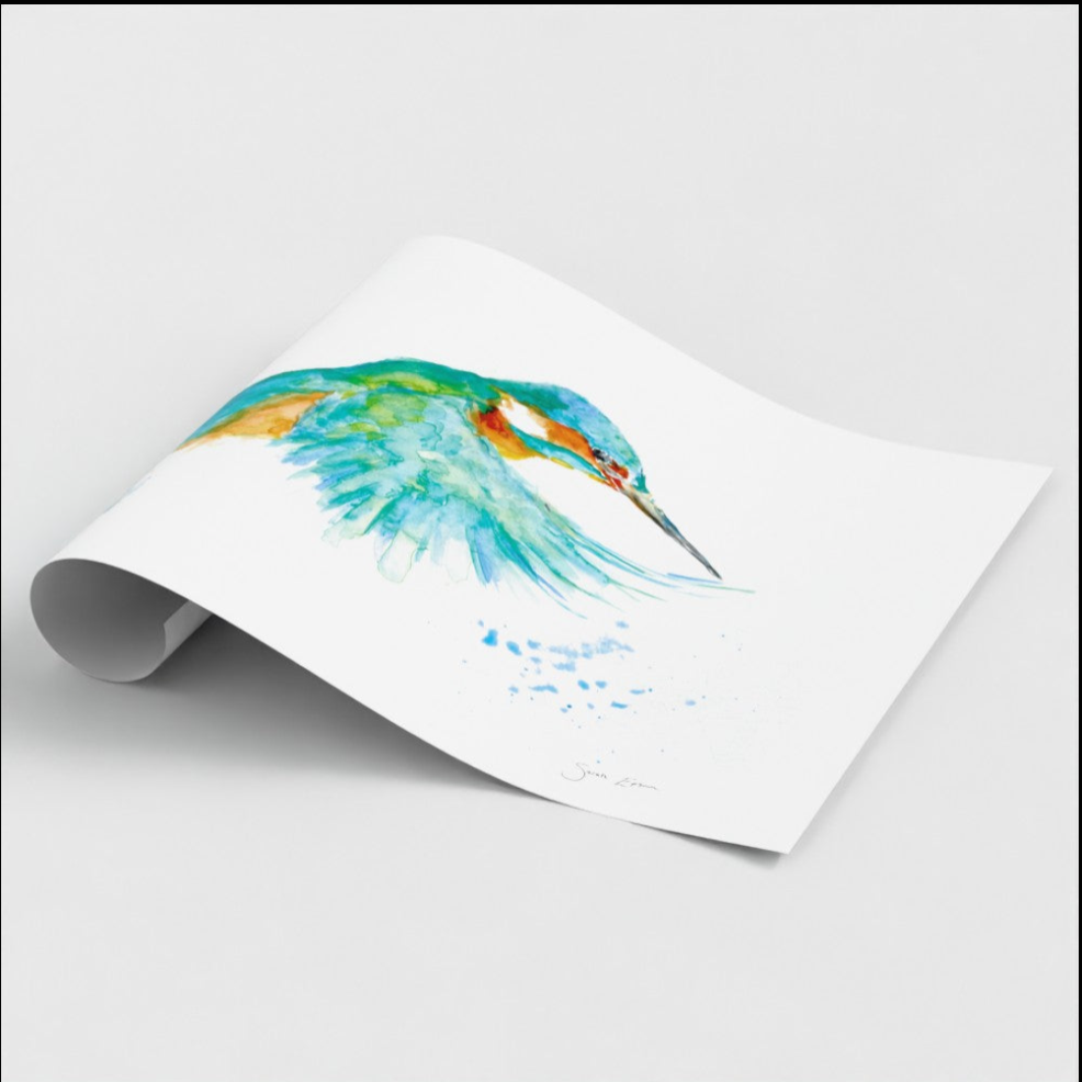 Kingfisher Art Print 'Emerald Wings' | A3 Giclée on Textured Paper, by artist Sarah Epsom