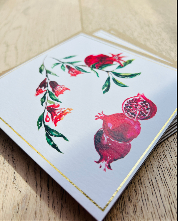 Pomegranates 'Jewelled Greetings', Greeting Card - by Sarah Epsom