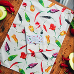 Chilli tea towel, Splash of Spice, 100% Organic Cotton tea towel, Designed and printed in UK - by Sarah Epsom