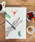 Dragonfly tea towel, Dancing Dragonflies, 100% Organic Cotton tea towel, Designed and printed in UK - by Sarah Epsom