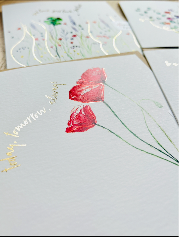 Poppy watercolour 'Today, tomorrow, always' Greeting Card - by Sarah Epsom - Available for pre-order