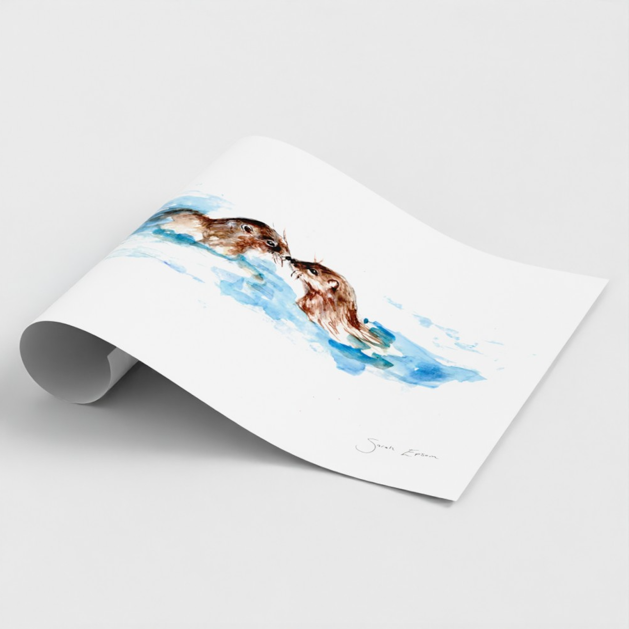 Otters Art Print A4 Giclée on on Hahnemühle German Etching Paper - by artist Sarah Epsom