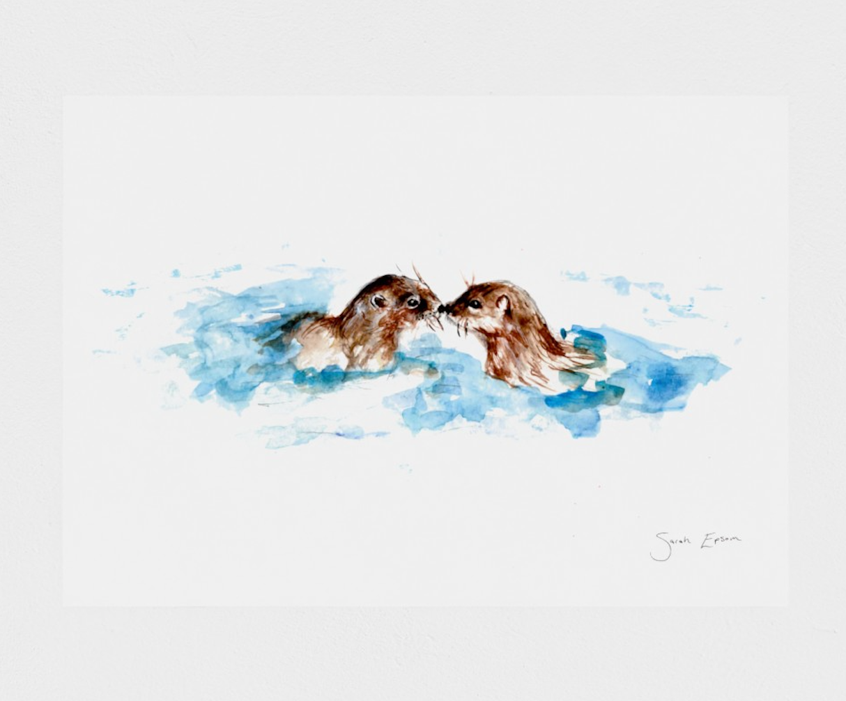 Otters Art Print A4 Giclée on on Hahnemühle German Etching Paper - by artist Sarah Epsom