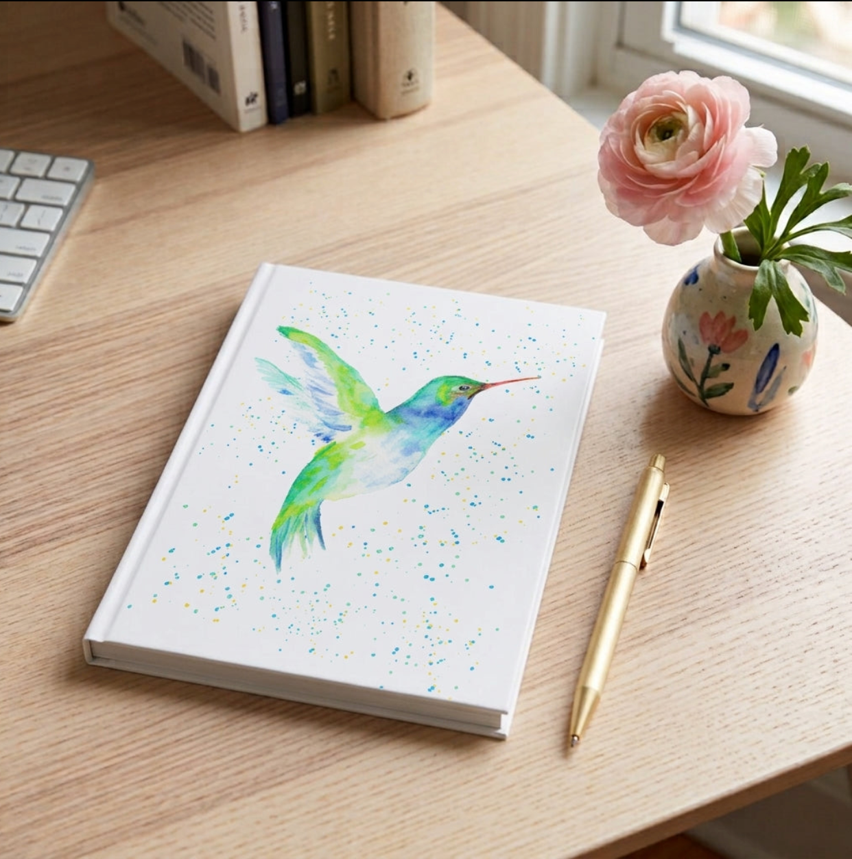 Hummingbird Hardback Journal, Watercolour Art, A5 Notebook, Plain Paper, by Sarah Epsom