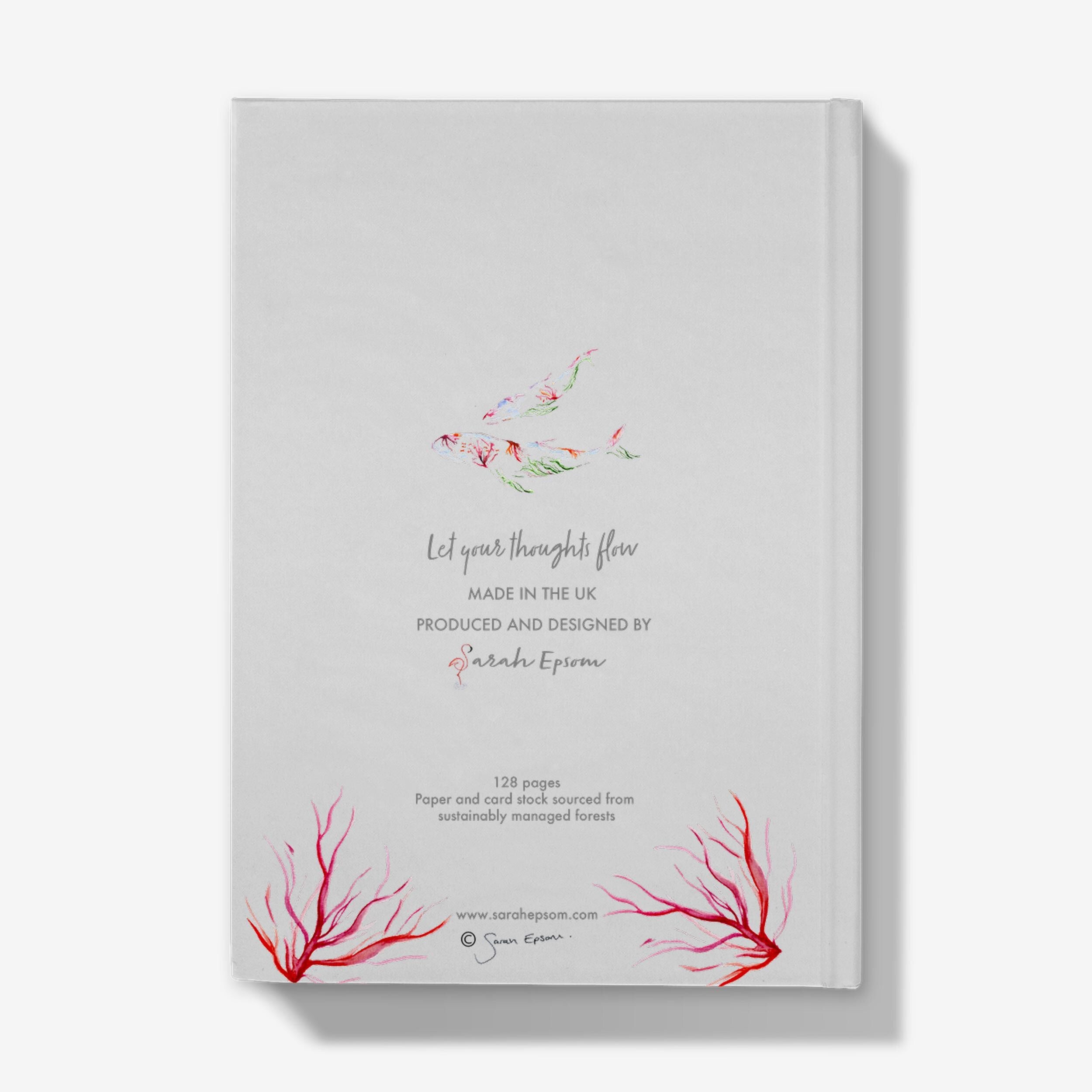 Whale Hardback Journal, Watercolour Art, Mother Whale and Baby Whale, A5 Notebook, Plain Paper, by Sarah Epsom