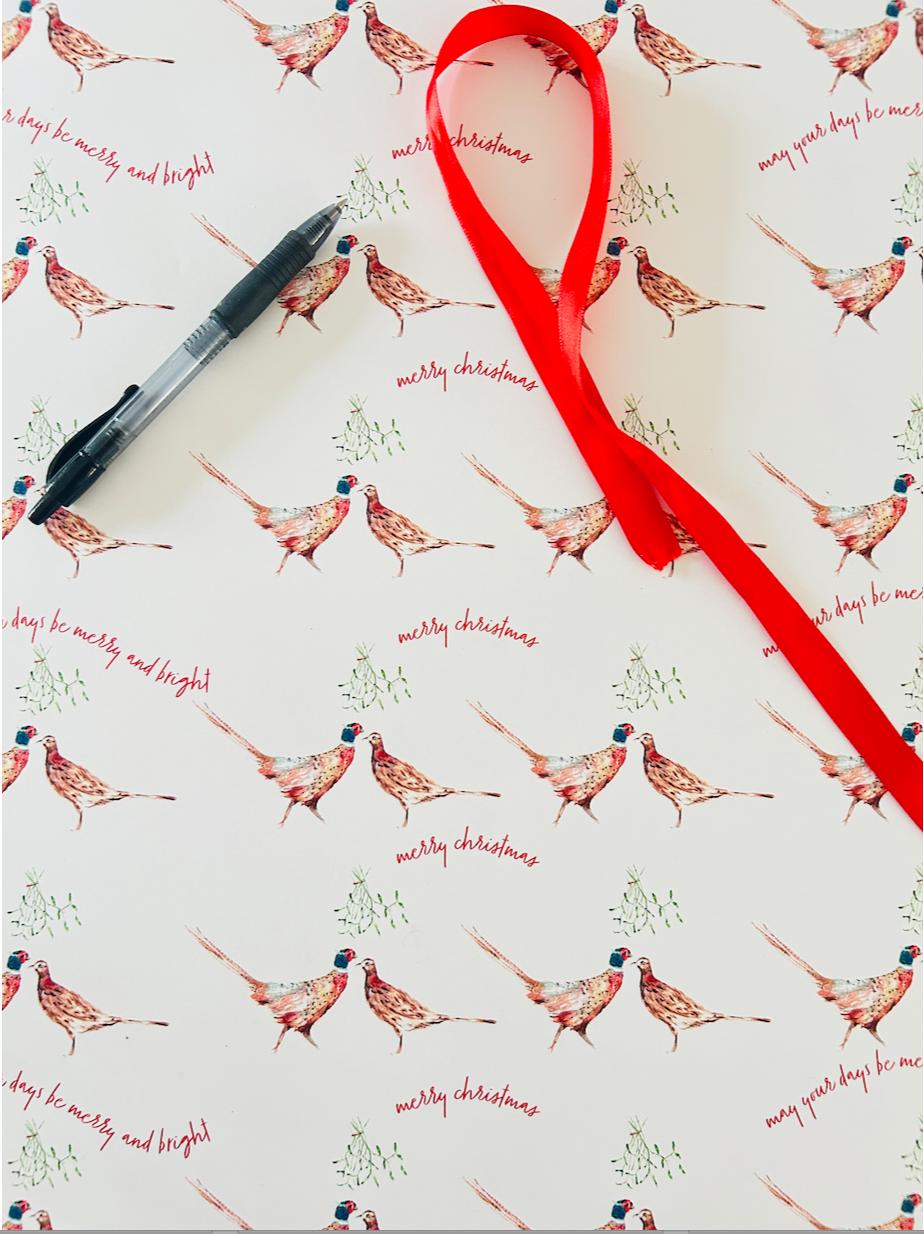 Christmas Wrapping Paper, Pheasants, Holiday Gift Wrap by Sarah Epsom