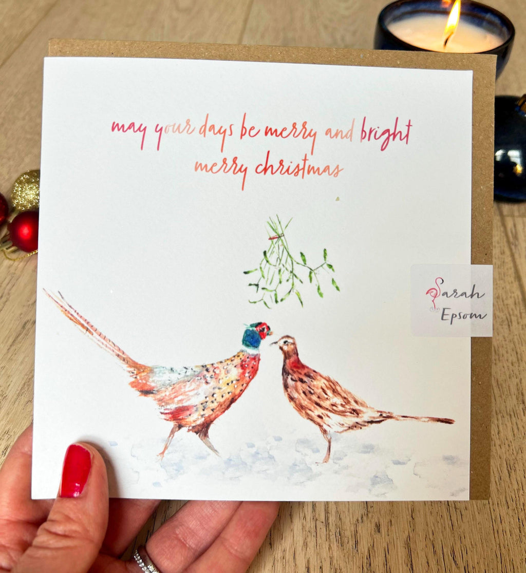 Christmas Pheasants, Christmas Greeting Card - by Sarah Epsom
