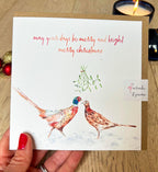 Christmas Pheasants, Christmas Greeting Card - by Sarah Epsom