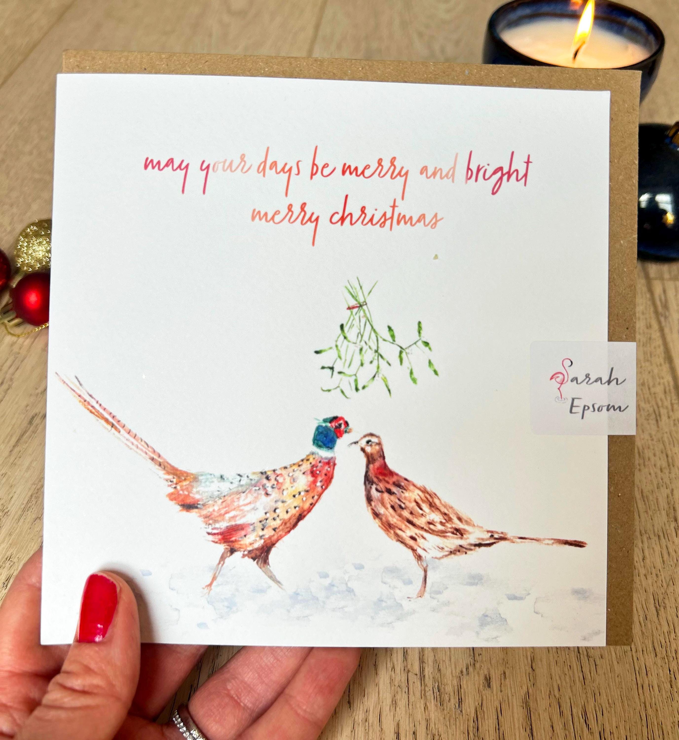 Christmas Pheasants, Christmas Greeting Card - by Sarah Epsom
