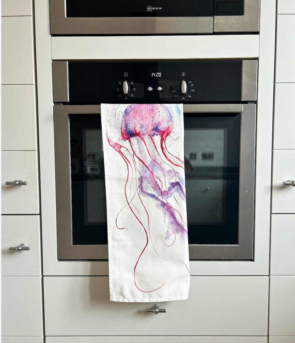 Jellyfish towel, Jellyfish and Friends, 100% Organic Cotton tea towel, Designed and printed in UK - by Sarah Epsom