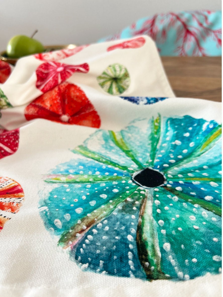 Sea Urchin, Sea Garden, 100% Organic Cotton tea towel, Designed and printed in UK - by Sarah Epsom