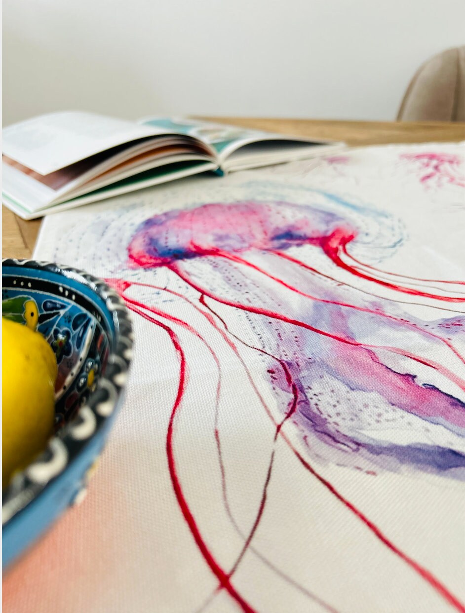 Jellyfish towel, Jellyfish and Friends, 100% Organic Cotton tea towel, Designed and printed in UK - by Sarah Epsom