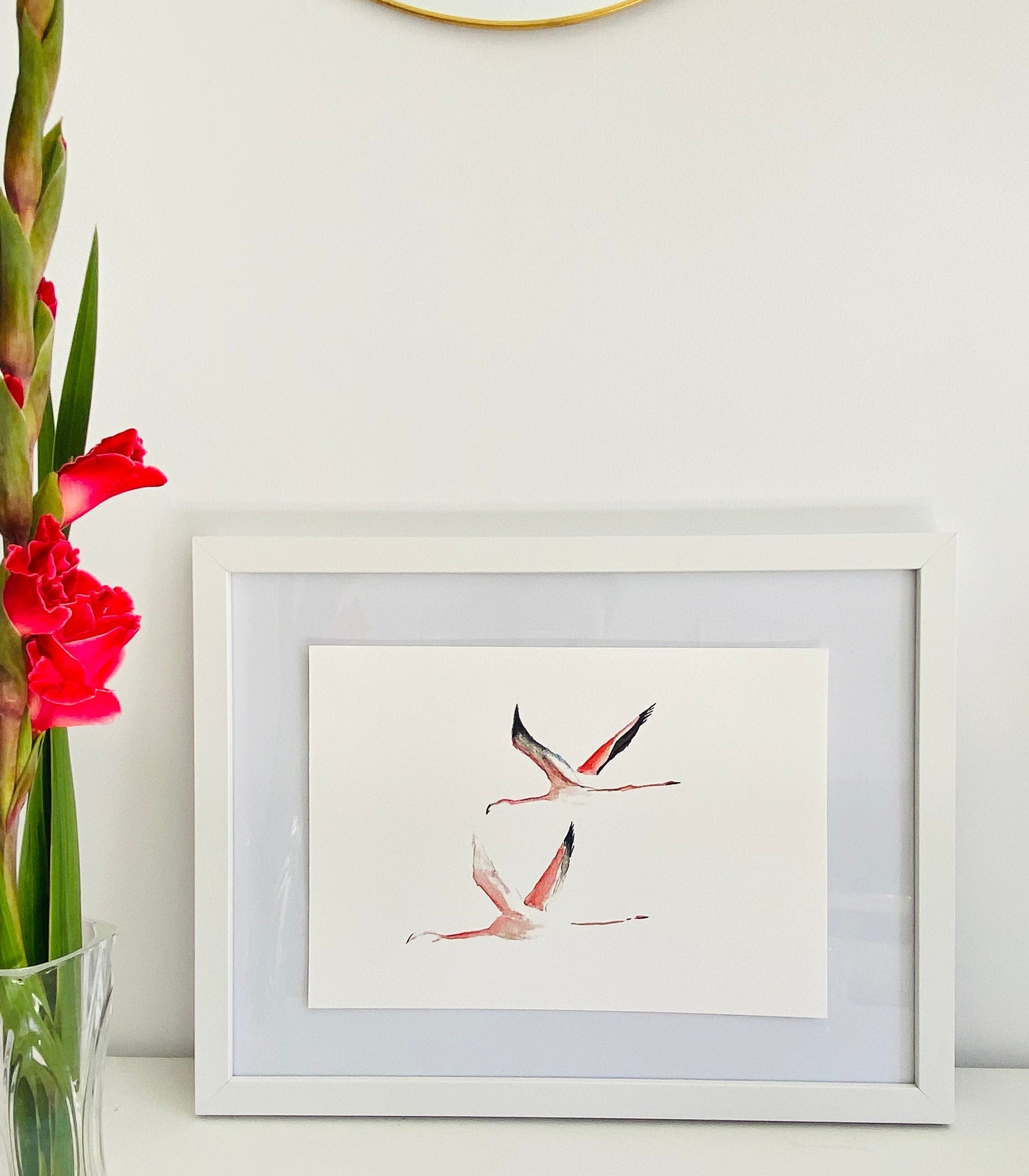 Flamingo Print, Fine Art Giclée Print, Flying at Dusk - by Sarah Epsom