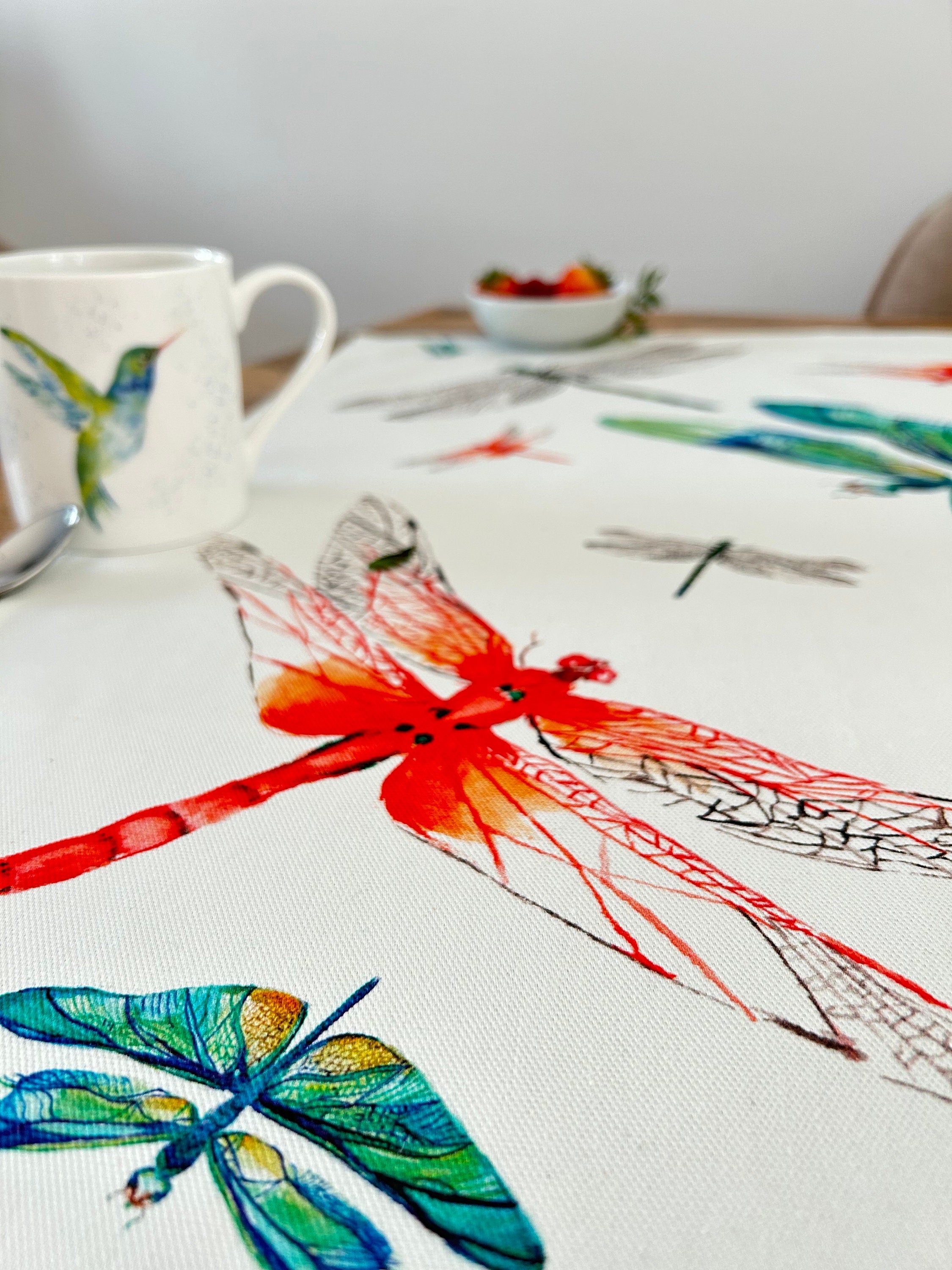 Dragonfly tea towel, Dancing Dragonflies, 100% Organic Cotton tea towel, Designed and printed in UK - by Sarah Epsom