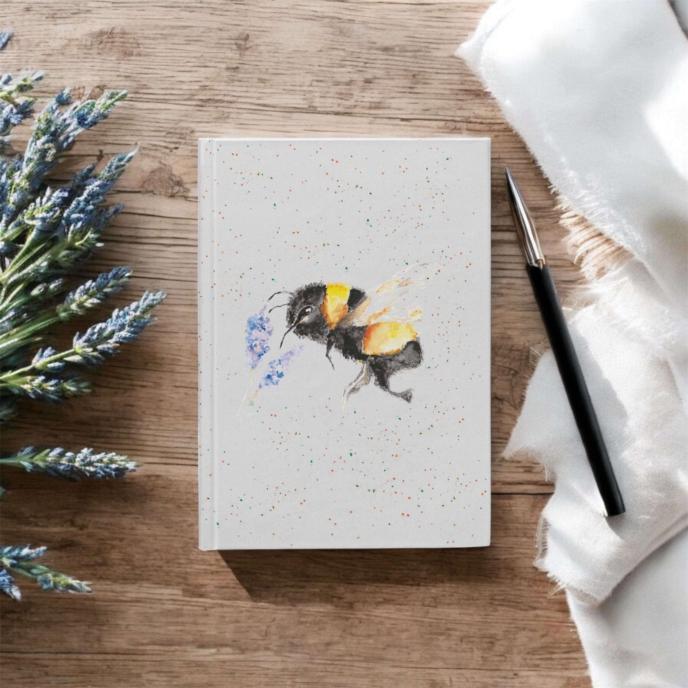 Bumblebee Hardback Journal, Watercolour Art, A5 Notebook, Lined paper, by Sarah Epsom