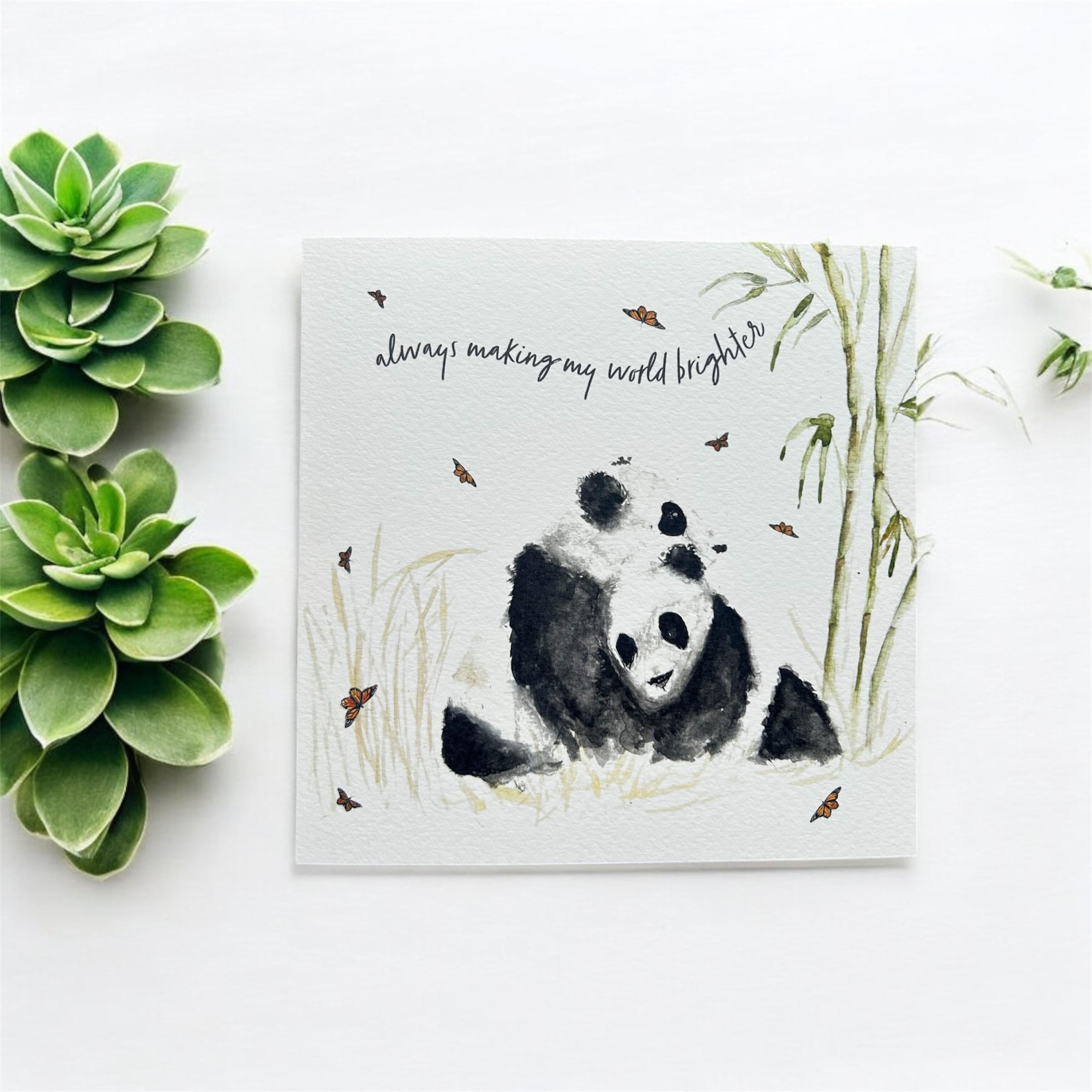 Panda Embrace 'Always making my world brighter' Mothers Day Card, Fathers Day Card - by Sarah Epsom