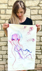 Jellyfish towel, Jellyfish and Friends, 100% Organic Cotton tea towel, Designed and printed in UK - by Sarah Epsom