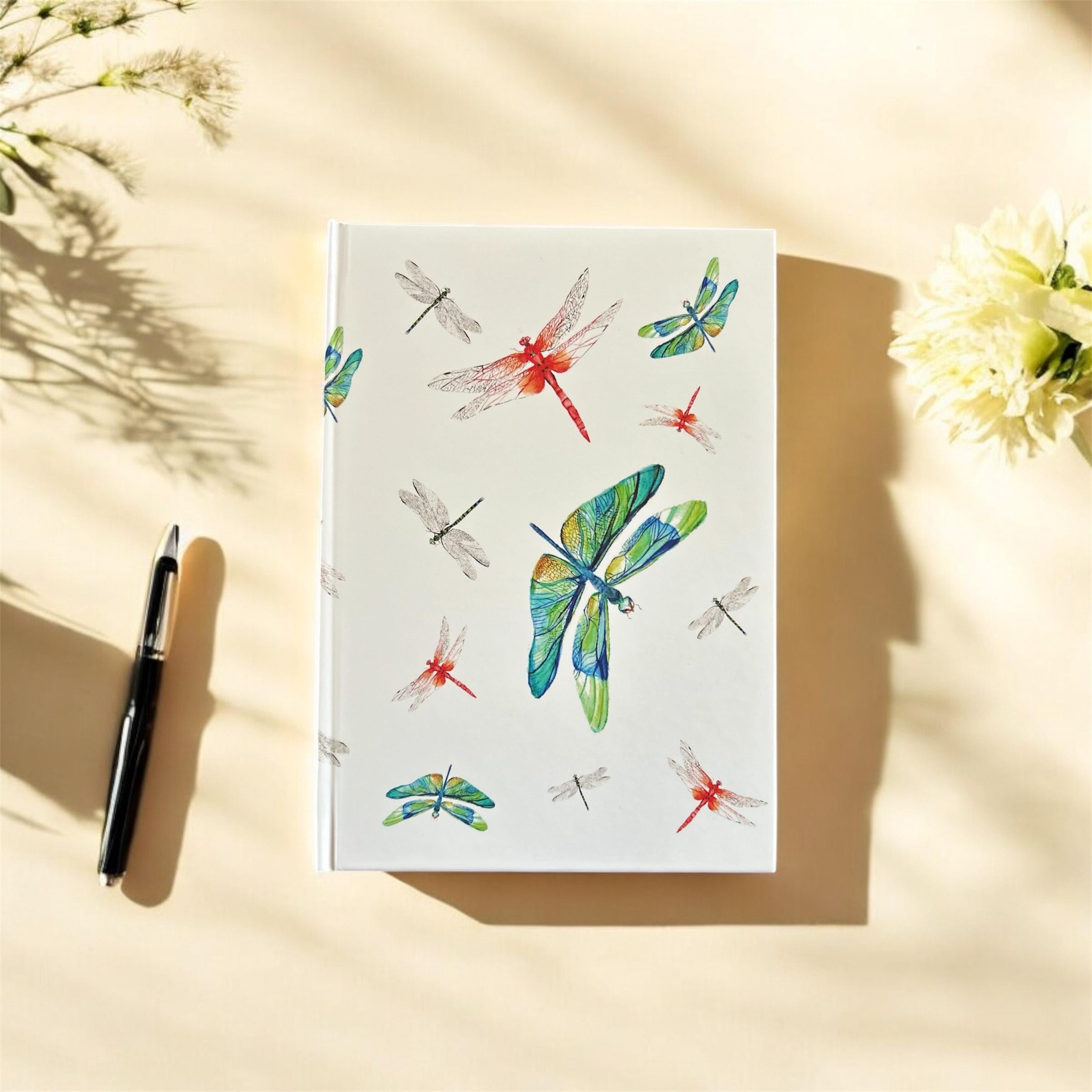Dragonfly Hardback Journal, Watercolour Art, A5 Notebook, Plain Paper, by Sarah Epsom