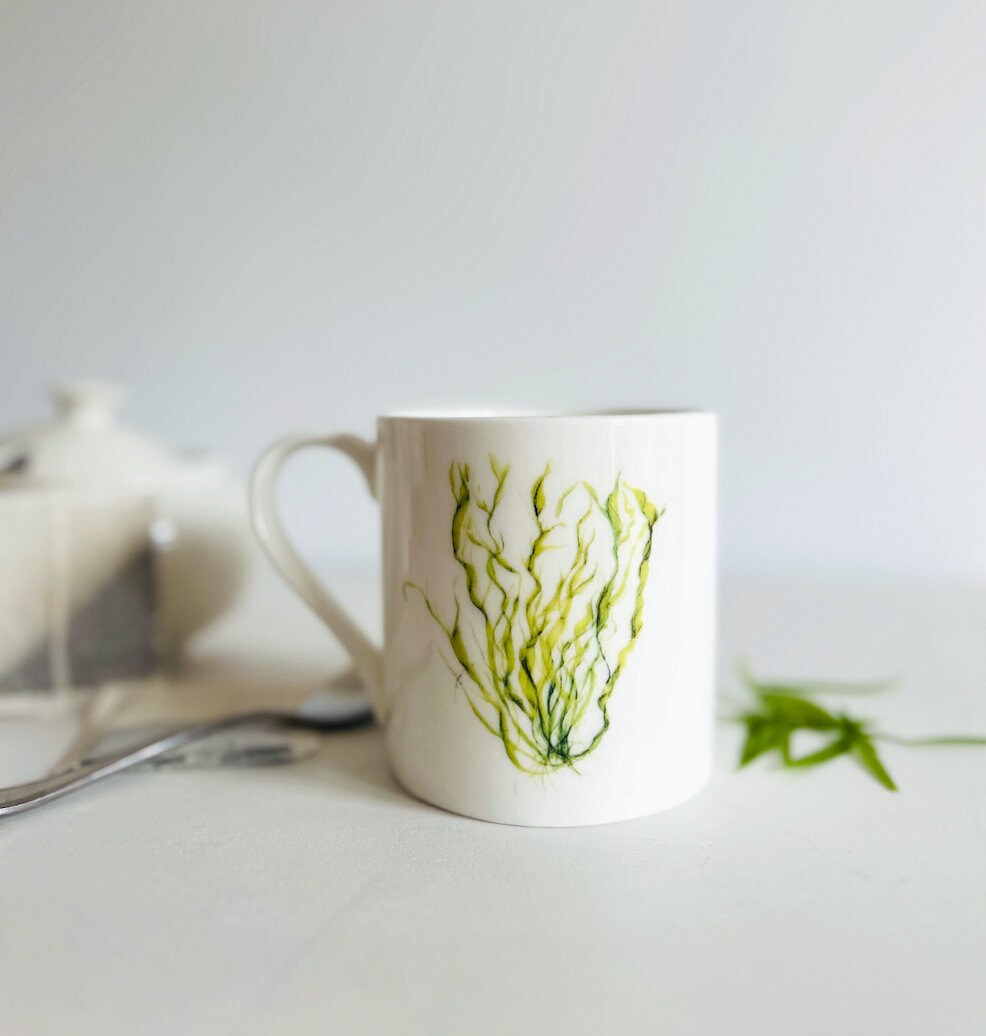 Seaweed Mug, Lettuce of the Sea, Seaweed design, Fine Bone China Mug, Coastal Homeware, Coastal Kitchenware, Coastal mug