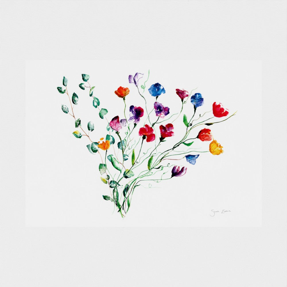 Floral Print Sweet peas print  A3 Giclée on Hahnemühle German Etching Paper, by artist Sarah Epsom