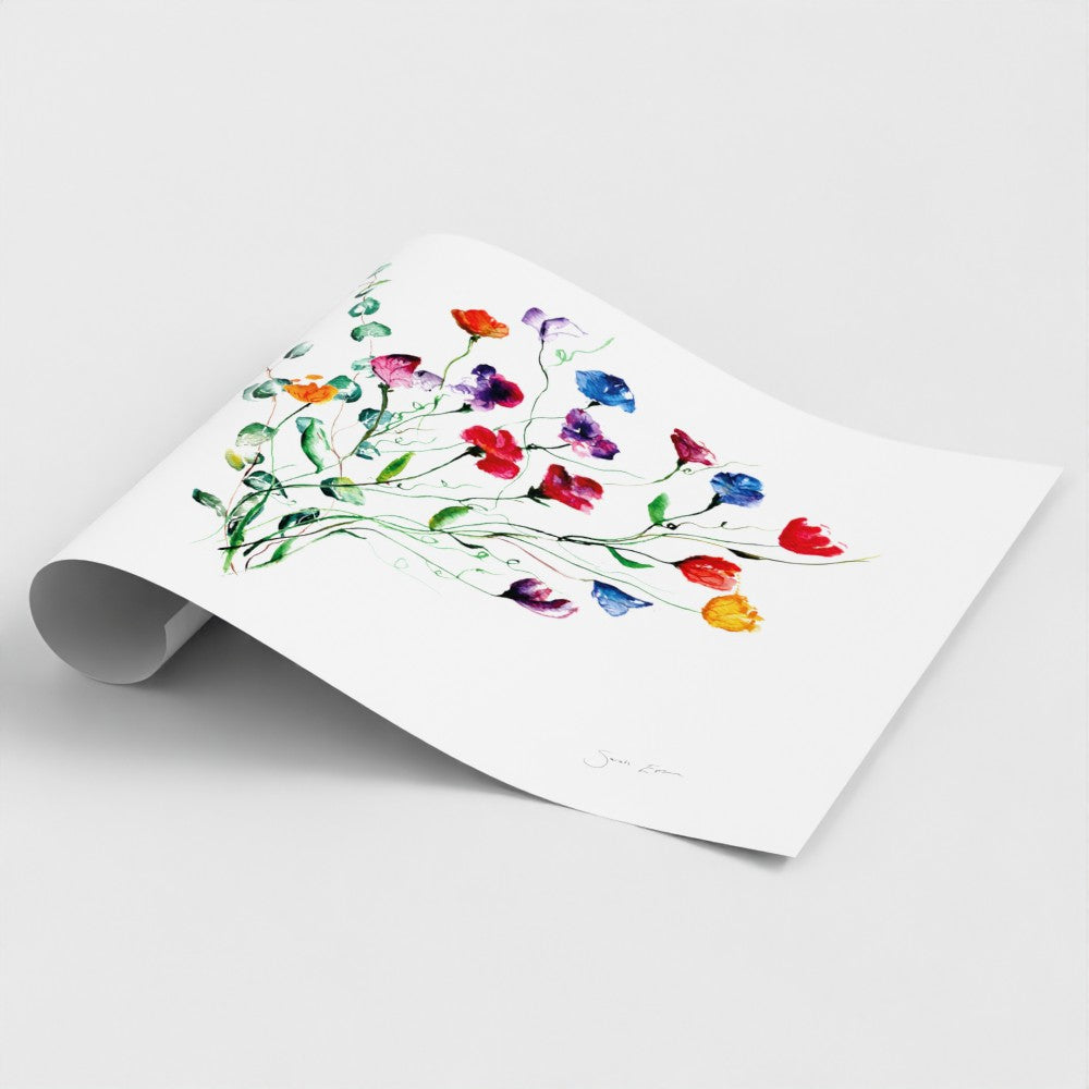 Floral Print Sweet peas print  A3 Giclée on Hahnemühle German Etching Paper, by artist Sarah Epsom