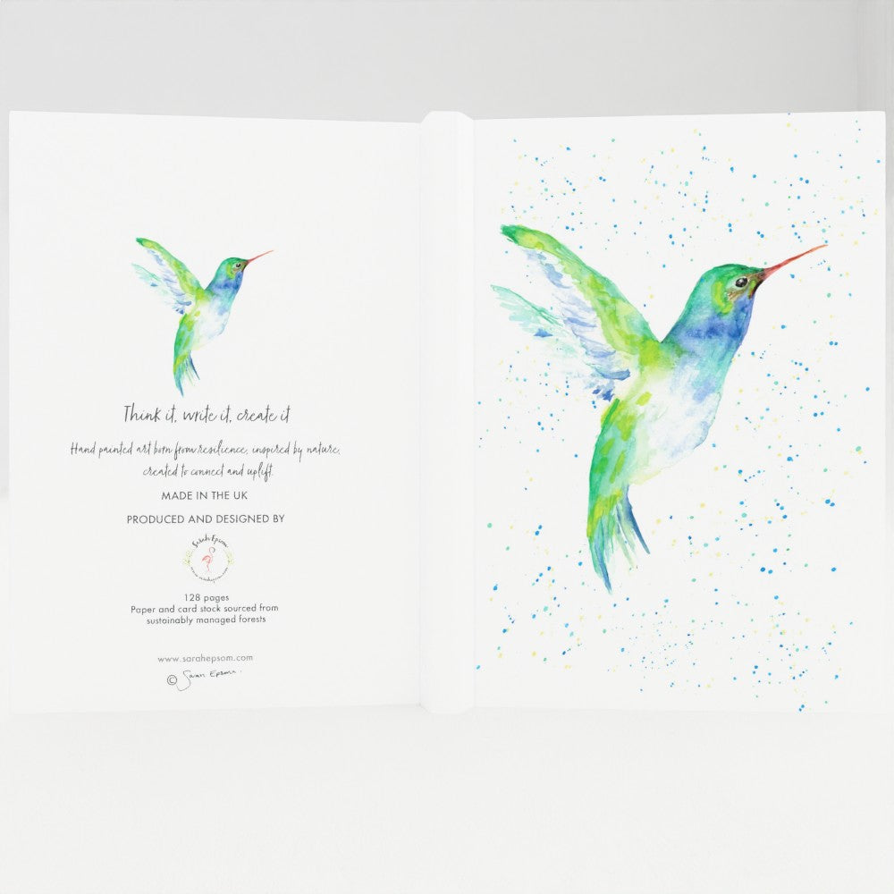 Hummingbird Hardback Journal, Watercolour Art, A5 Notebook, Plain Paper, by Sarah Epsom